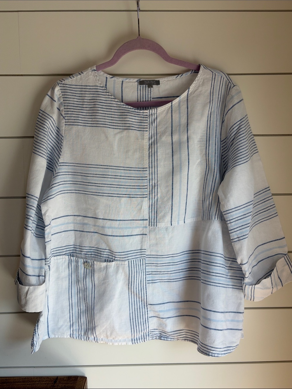 Habitat Linen Cotton Relaxed Patchwork Stripe Top Size Medium